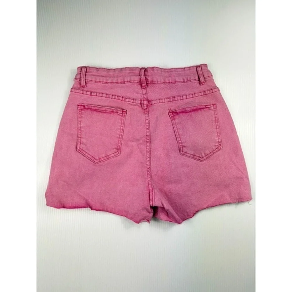 Y2K Pink Denim Two‎ Piece Set Crop Vest Raw Hem Star Cutout Shorts Size Small